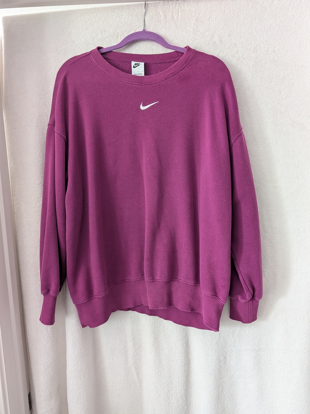 Nike Women's Magenta Crewneck Sweatshirt with White Swoosh
